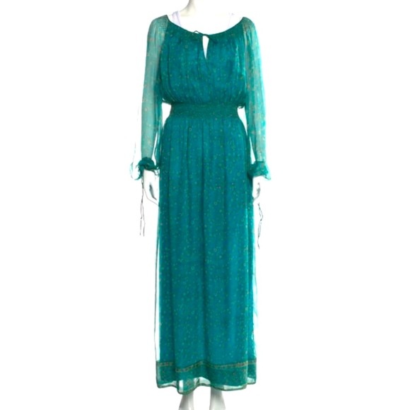 TREACY LOWE Dresses & Skirts - TREACY LOWE LONDON vintage 70s BLUE silk smocked peasant DRESS BOHO chic LARGE
